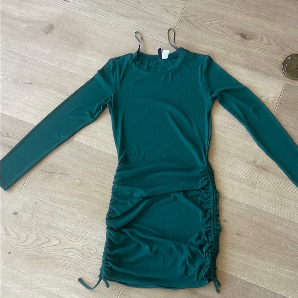 Divided Teal Ruched Midi Dress